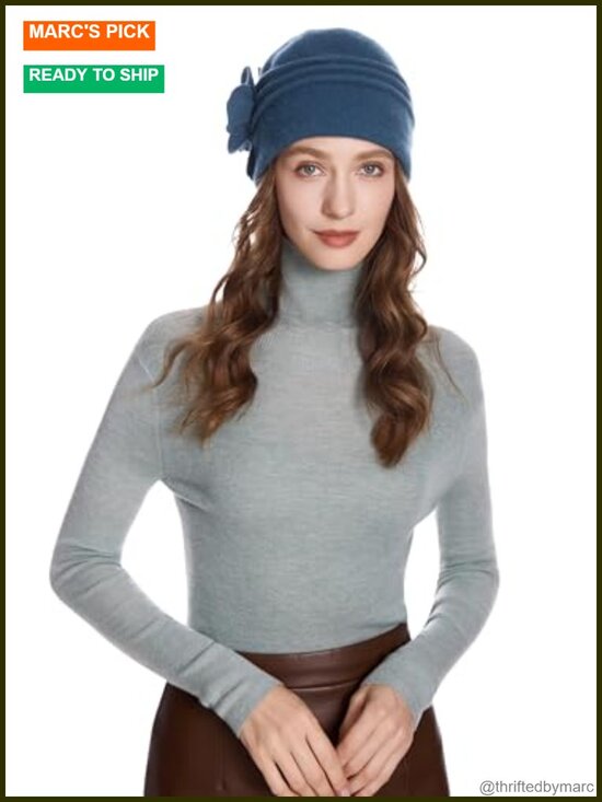 Wool Cloche Bucket Hat 1920s Vintage Winter Hat with Flower Accent main image 6